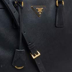 Prada Black Saffiano Lux Leather Medium Galleria Double Zip Tote