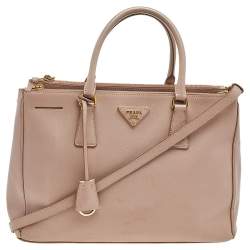 Pre Owned Prada Beige Leather Medium Double Zip Tote