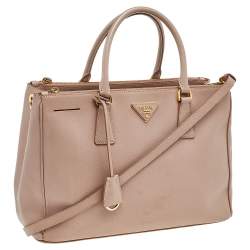 Pre Owned Prada Beige Leather Medium Double Zip Tote