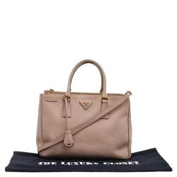 Pre Owned Prada Beige Leather Medium Double Zip Tote