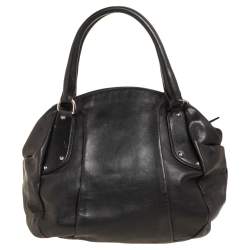 Pre Owned Prada Black Vitello Daino Leather Zip Hobo
