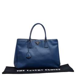 Pre Owned Prada Blue Saffiano Leather Tote