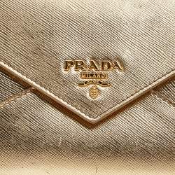 Pre Owned Prada Metallic Gold Saffiano Leather Envelope Wallet