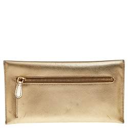 Pre Owned Prada Metallic Gold Saffiano Leather Envelope Wallet