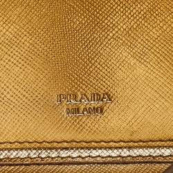 Pre Owned Prada Metallic Gold Saffiano Leather Envelope Wallet