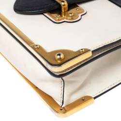 Pre Owned Prada White/Black Leather Cahier Shoulder Bag