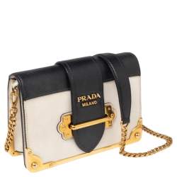 Prada White/Black Leather Cahier Shoulder Bag