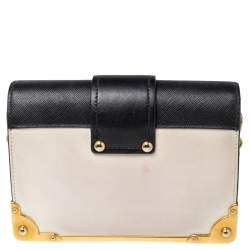 Prada White/Black Leather Cahier Shoulder Bag