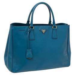 Pre Owned Prada Blue Saffiano Lux Leather Large Gardener's Tote
