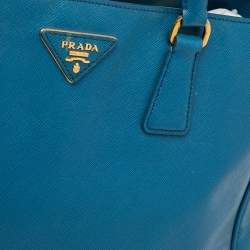 Pre Owned Prada Blue Saffiano Lux Leather Large Gardener's Tote
