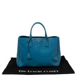 Pre Owned Prada Blue Saffiano Lux Leather Large Gardener's Tote