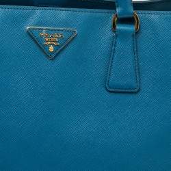 Pre Owned Prada Blue Saffiano Lux Leather Large Gardener's Tote