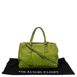 Pre Owned Prada Apple Green Ostrich Medium Double Zip Tote