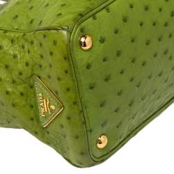 Pre Owned Prada Apple Green Ostrich Medium Double Zip Tote