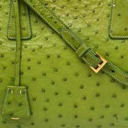 Pre Owned Prada Apple Green Ostrich Medium Double Zip Tote