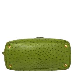 Pre Owned Prada Apple Green Ostrich Medium Double Zip Tote