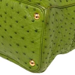 Pre Owned Prada Apple Green Ostrich Medium Double Zip Tote