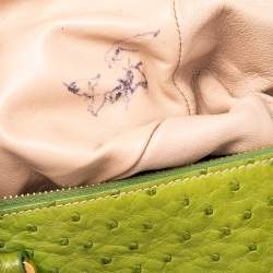 Pre Owned Prada Apple Green Ostrich Medium Double Zip Tote