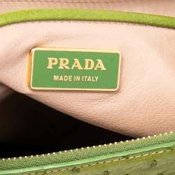Pre Owned Prada Apple Green Ostrich Medium Double Zip Tote