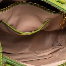 Pre Owned Prada Apple Green Ostrich Medium Double Zip Tote