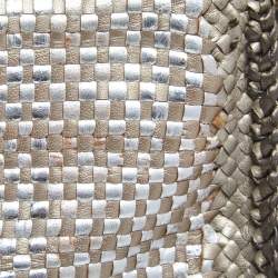 Pre Owned Prada Two Tone Metallic Woven Madras Leather Flap Top Handle Bag