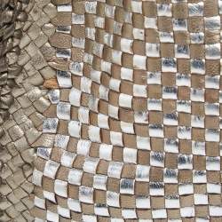 Pre Owned Prada Two Tone Metallic Woven Madras Leather Flap Top Handle Bag