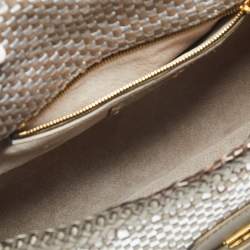 Pre Owned Prada Two Tone Metallic Woven Madras Leather Flap Top Handle Bag