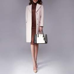 Pre Owned Prada Black/White Saffiano Lux Leather Medium Double Zip Tote