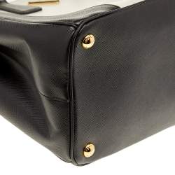 Pre Owned Prada Black/White Saffiano Lux Leather Medium Double Zip Tote