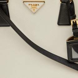 Pre Owned Prada Black/White Saffiano Lux Leather Medium Double Zip Tote