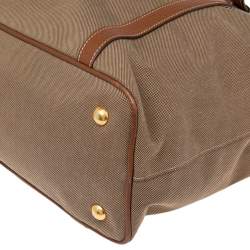 Pre Owned Prada Khaki Brown/Tan Logo Jacquard Canvas and Leather Tote