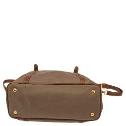 Pre Owned Prada Khaki Brown/Tan Logo Jacquard Canvas and Leather Tote