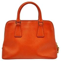 Pre Owned Prada Orange Saffiano Vernic Leather Small Promenade Crossbody Bag