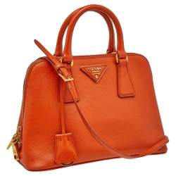 Pre Owned Prada Orange Saffiano Vernic Leather Small Promenade Crossbody Bag