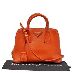 Pre Owned Prada Orange Saffiano Vernic Leather Small Promenade Crossbody Bag