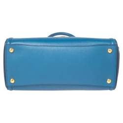 Pre Owned Prada Two Tone Blue Saffiano Leather Double Handle Tote