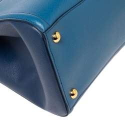 Pre Owned Prada Two Tone Blue Saffiano Leather Double Handle Tote