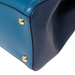 Pre Owned Prada Two Tone Blue Saffiano Leather Double Handle Tote