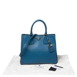 Pre Owned Prada Two Tone Blue Saffiano Leather Double Handle Tote