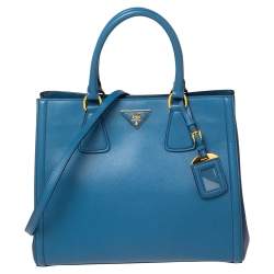 Pre Owned Prada Two Tone Blue Saffiano Leather Double Handle Tote
