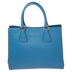 Pre Owned Prada Two Tone Blue Saffiano Leather Double Handle Tote
