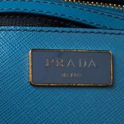 Pre Owned Prada Two Tone Blue Saffiano Leather Double Handle Tote