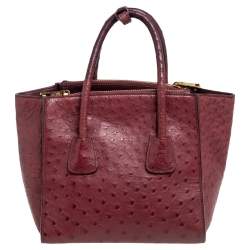 Prada Red Ostrich Twin Pocket Tote