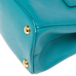 Pre Owned Prada Turquoise Saffiano Lux Leather Small Galleria Double Zip Tote