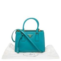 Pre Owned Prada Turquoise Saffiano Lux Leather Small Galleria Double Zip Tote