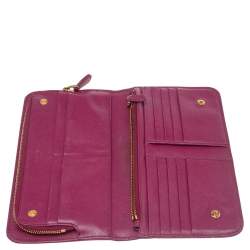 Prada Pink Saffiano Lux Leather Bifold Wallet Organizer