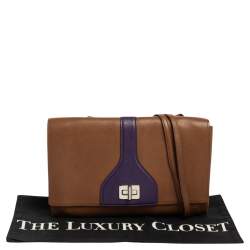 Pre Owned Prada Tan Vitello Soft Leather Flap Turn Lock Shoulder Bag