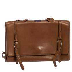 Pre Owned Prada Tan Vitello Soft Leather Flap Turn Lock Shoulder Bag