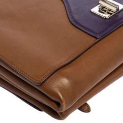 Pre Owned Prada Tan Vitello Soft Leather Flap Turn Lock Shoulder Bag