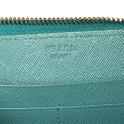 Pre Owned Prada Pale Green Saffiano Lux Leather Zip Around Wallet